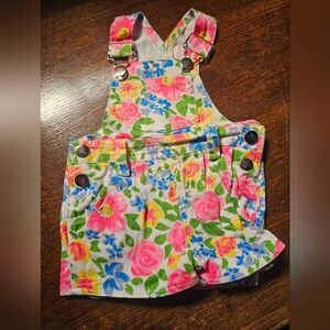 Vintage Hopscotch Kids Baby 12 Month Colorful Floral Overalls
